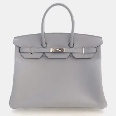 Pre-owned Hermes Birkin 35 Bleu Glacier Epsom Calfskin Leather Palladium Hardware Top Handle Bag In Blue