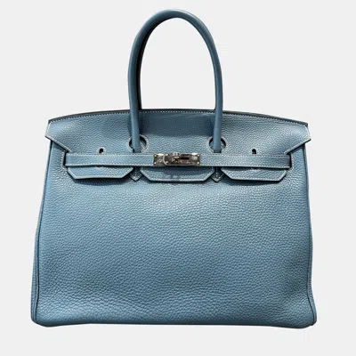 Pre-owned Hermes Birkin 35 Denim Blue 75 Togo Leather Palladium Hardware