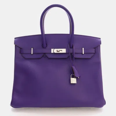Pre-owned Hermes Birkin 35 Iris Epsom Calfskin Leather Top Handle Bag In Purple