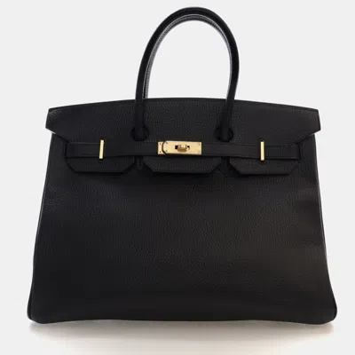 Pre-owned Hermes Birkin 35 Noir Togo Calfskin Leather Gold Hardware Top Handle Bag In Black