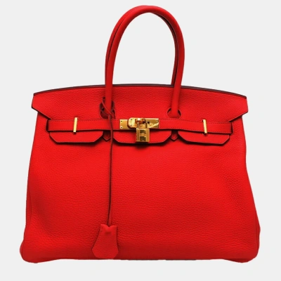 Pre-owned Hermes Birkin 35 P Stamp (made In 2012) Ladies Handbag Togo Capucine In Red