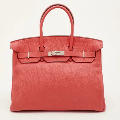 Pre-owned Hermes Birkin 35 Palladium Finish Rose Lipstick Togo Leather Tote In Pink