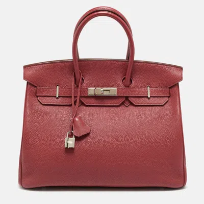 Pre-owned Hermes Hermès Birkin 35 Palladium Finish Rouge Garance Togo Leather Tote In Red