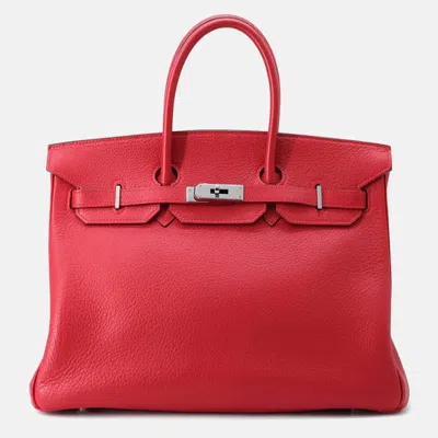 Pre-owned Hermes Birkin 35 Rouge Casaque Taurillon Clemence Tote Bag In Red