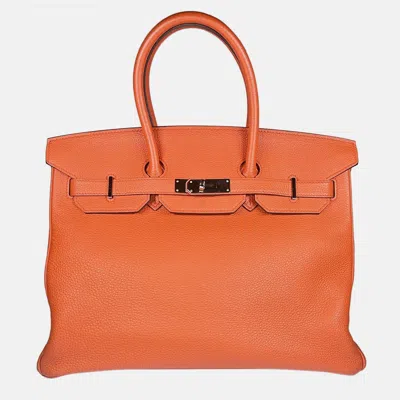 Pre-owned Hermes Birkin 35 Terre Battue Togo Tote Phw In Orange