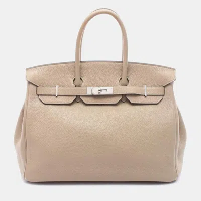 Pre-owned Hermes Birkin 35 Trench Beige Leather Handbag In Sand