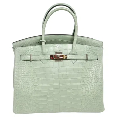 Pre-owned Hermes Birkin 35cm Vert D'eau Matte Alligator Palladium Hardware In Gray