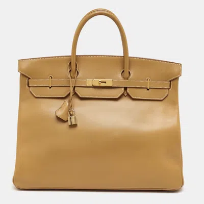 Pre-owned Hermes Hermès Birkin 40 Gold Finish Natural Vache Leather Tote In Tan