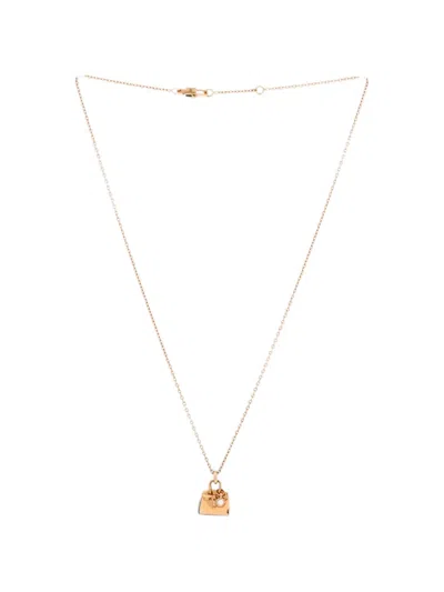 Pre-owned Hermes Birkin Amulette Pendant 18k Rose Gold With Diamond Necklace In Pink
