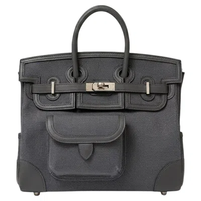 Pre-owned Hermes Hermès Birkin Cargo 25 Gris Misty Swift And Toile Canvas Palladium Hardware In Black