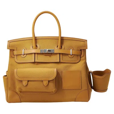 Pre-owned Hermes Hermès Birkin Cargo 35 Sesame Canvas Swift Palladium Hardware In Brown