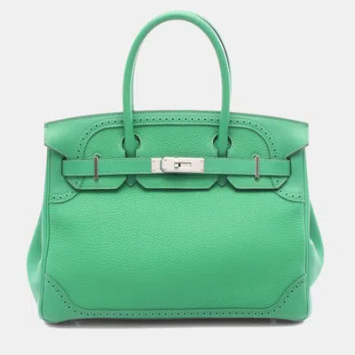 Pre-owned Hermes Birkin Ghillies 30 Green Bamboo Togo And Swift Leather Handbag