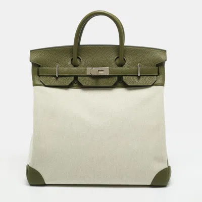 Pre-owned Hermes Birkin Hac 40 Palladium Finish Vert Veronese/ecru Togo Leather And Toile Tote In Green
