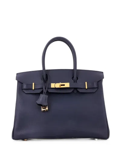 Pre-owned Hermes Birkin Handbag Blue Epsom With Gold Hardware 30 Satchel