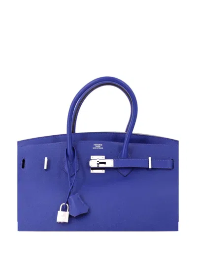 Pre-owned Hermes Birkin Handbag Blue Epsom With Palladium Hardware 35 Tote Bag