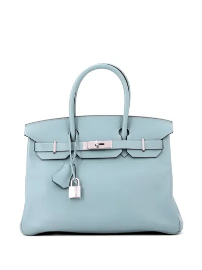 Pre-owned Hermes Birkin Handbag Blue Swift With Palladium Hardware 30 Tote Bag