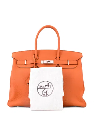Pre-owned Hermes Birkin Handbag Orange Togo With Palladium Hardware 35 Tote Bag