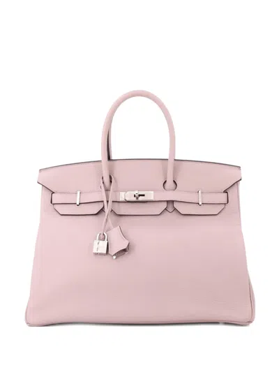 Pre-owned Hermes Birkin Handbag Purple Clemence With Palladium Hardware 35 Tote Bag In Pink