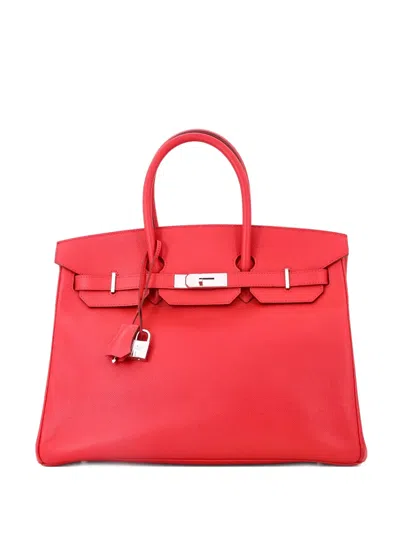 Pre-owned Hermes Birkin Handbag Red Epsom With Palladium Hardware 35 Satchel