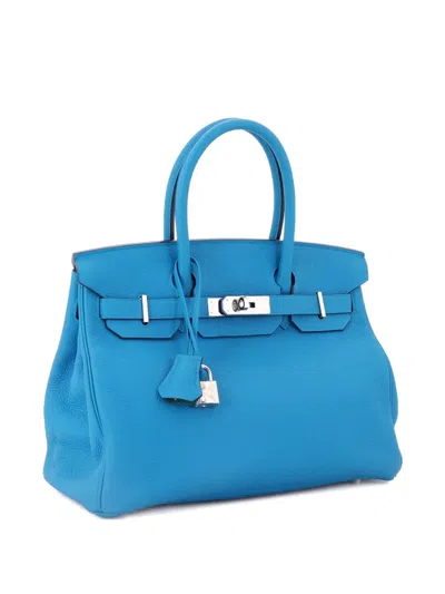 Pre-owned Hermes Birkin Handbag Verso Togo With Palladium Hardware 30 Tote Bag In Blue