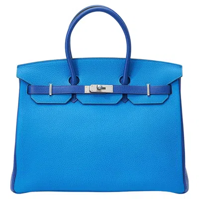Pre-owned Hermes Hermès Birkin Hss 35 Bleu Electric Zelige Togo Palladium Hardware In Blue