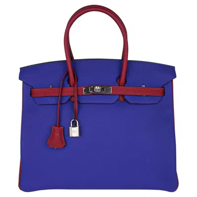 Pre-owned Hermes Birkin Hss 35 Blue Electric Rouge Grenat Bag Togo Leather Palladium