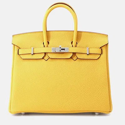 Pre-owned Hermes Birkin Jaune Ambre Togo Leather Size 25 In Yellow