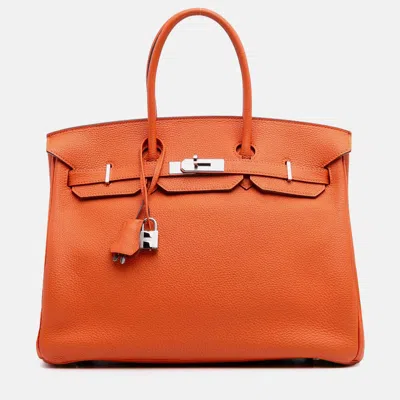 Pre-owned Hermes Birkin Retourne 35 Orange Togo Leather Tote Bag