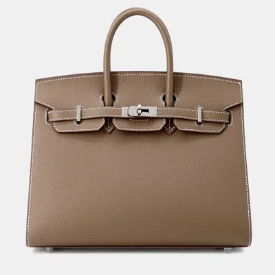 Pre-owned Hermes Birkin Sellier 25 Etoupe Epsom Bag In Brown