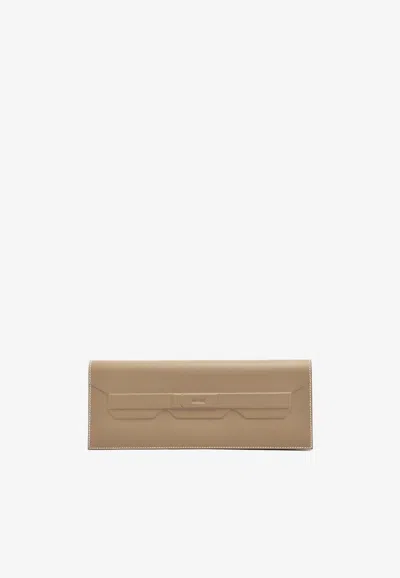 Pre-owned Hermes Birkin Shadow Clutch 29 In Etoupe Swift Leather