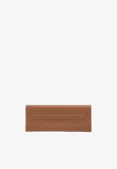 Pre-owned Hermes Birkin Shadow Clutch 29 In Gold Swift Leather