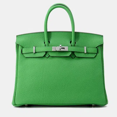 Pre-owned Hermes Birkin Size 25 Bamboo Togo Leather Bag In Green