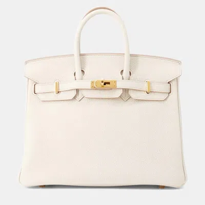 Pre-owned Hermes Birkin Size 25 Beton Togo Leather Bag In White