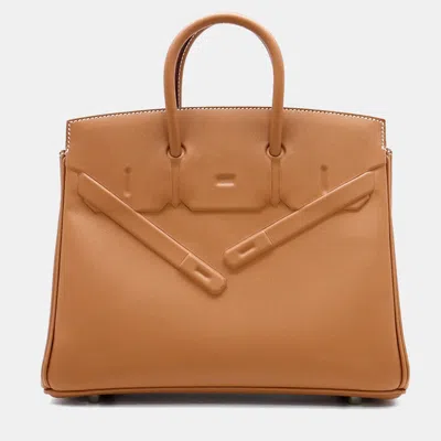 Pre-owned Hermes Birkin Size 25 Shadow Gold Swift Leather Bag