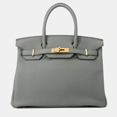 Pre-owned Hermes Birkin Size 30 Vert Amand Togo Leather Bag In Gray