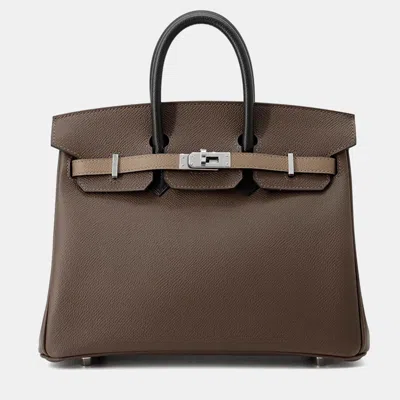 Pre-owned Hermes Birkin Tricolor Etoupe Epsom Tote 25 In Brown