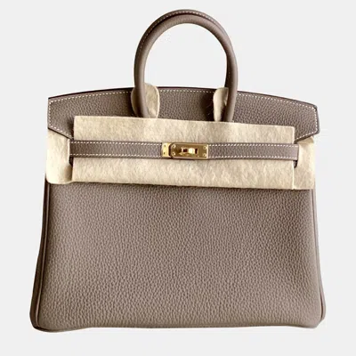 Pre-owned Hermes Birkin25 Etoupe Gold Hardware Togo C Stamp In Sand