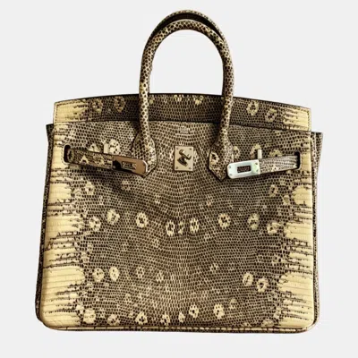 Pre-owned Hermes Birkin25 Natural Lizard Palladium Hardware Stamp Q In Multi