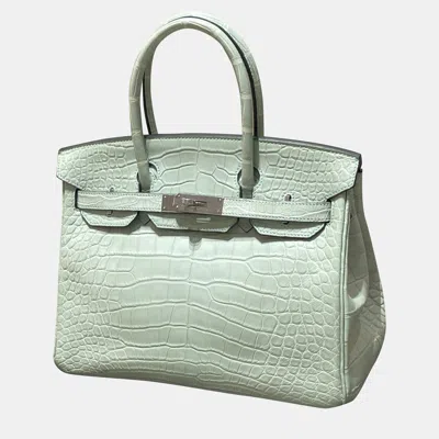 Pre-owned Hermes Birkin30 6u Menthe Matte Alligator Crocodile Silver Hw In Pink