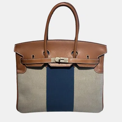 Pre-owned Hermes Birkin35 Limited Flag Saddle With Canvas In Multi