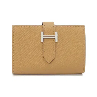 Pre-owned Hermes Biscuit Brown Epsom Leather Wallet (bi-fold) () In Biscuit, Brown