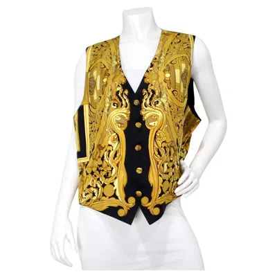 Pre-owned Hermes Black & Gold Des Tuileries Silk Print Vest Circa 1990s