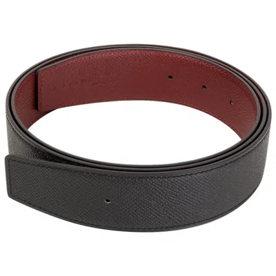 Pre-owned Hermes Black & Rouge H Burgundy Reversible Belt Strap 110 In Red