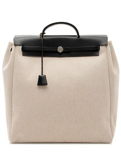 Pre-owned Hermes Hermès Black & White Toile Herbag 40 Satchel (authentic )