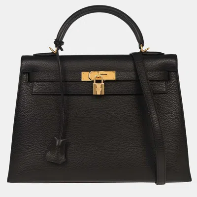 Pre-owned Hermes Black Ardennes Kelly 32 Sellier Handbag