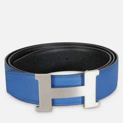 Pre-owned Hermes Black Bleu Zellige Epsom 38mm Constance H Belt 110 In Blue