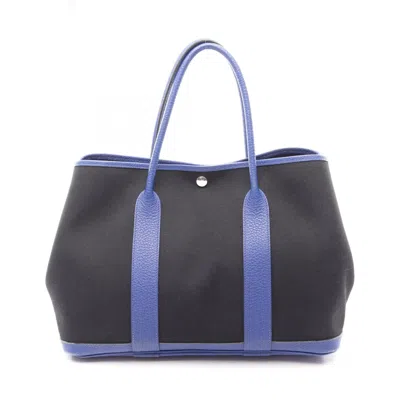 Pre-owned Hermes Black Blue Blue Electric Canvas Country Leather Handbag Tote Bag () In Black, Blue, Blue Electric