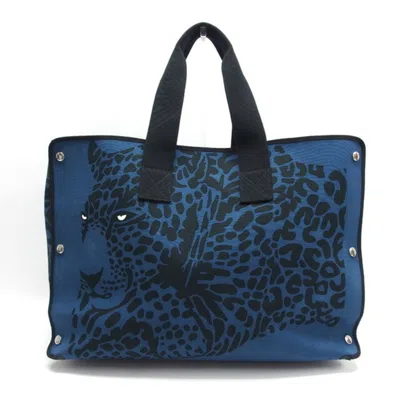 Pre-owned Hermes Black Blue Canvas Tote Bag () In Black, Blue