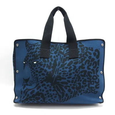Pre-owned Hermes Black Blue Canvas Tote Bag () In Black, Blue