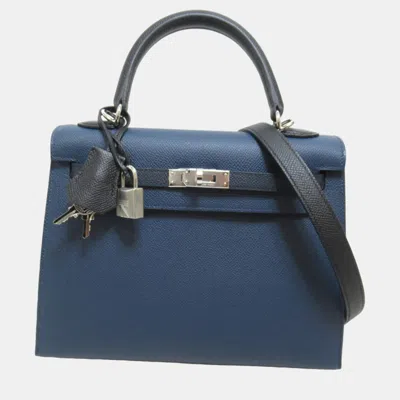 Pre-owned Hermes Black Blue De Presse Epsom Leather Kelly 25 Handbag